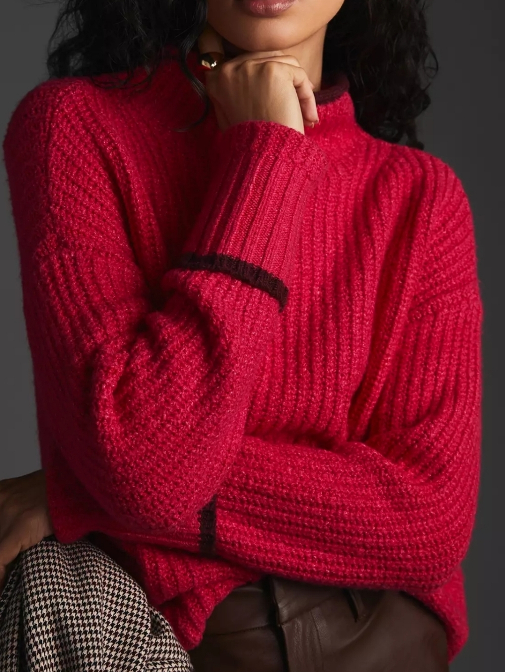 Anthropologie Maeve Mock Neck Chunky Knit Sweater In Pink Size Large